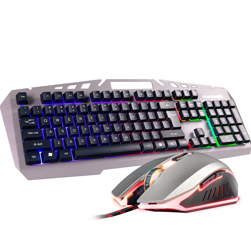 灵蛇（LINGSHE）MK520真机械手感键盘鼠标套装有线游戏电脑台式机USB外接吃鸡背光键鼠套装 灰