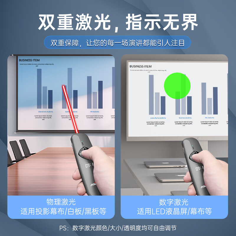 ASiNG大行A8 激光笔PPT翻页笔 数字物理双激光 带U盘时间显示适用LED液晶屏百米远控聚光放大教师演讲笔