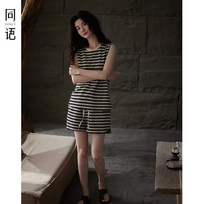 同语新款睡衣女夏季凉感纯棉背心套装新复古回潮可外穿家居服夏天礼物 女士-Z3300 L