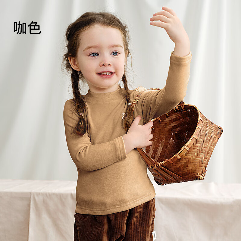 欧孕（OUYUN）儿童打底衫男童女童长袖t恤秋冬加厚上衣秋装半高领新款 咖色【A类品质 保暖加倍】 90