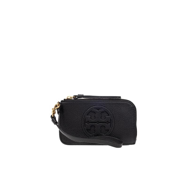 湯麗柏琦（Tory Burch）登山扣肩帶拉鏈零錢(qián)袋五卡槽插袋徽標女卡包 黑色 均碼