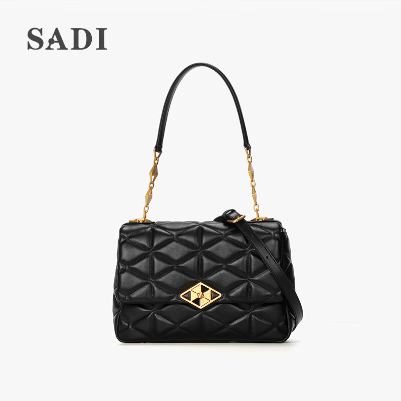 sadi萨迪手提包女式腋下包包女斜挎包头层牛皮女包百搭单肩包 黑色