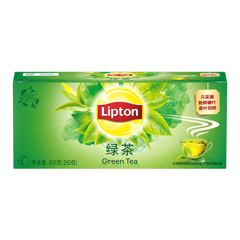 立顿Lipton 绿茶 茶叶 冲饮袋泡茶包2g*25