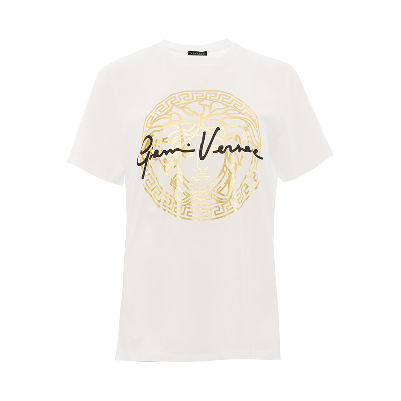 范思哲(versace)女款品牌logo短袖t恤a857608806奢饰品潮牌 白色 38