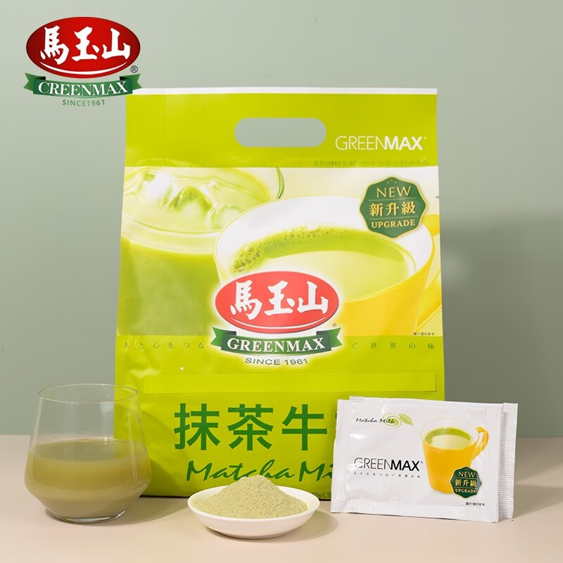 馬玉山（GREENMAX）原裝進(jìn)口抹茶牛奶抹茶味全牛奶茶15gX14小袋 抹茶牛奶210g1袋