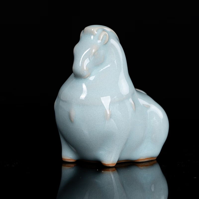 廷懷汝瓷茶寵原礦茶寵擺件創(chuàng)意桌面擺件汝窯開片可養(yǎng) 天青小唐馬