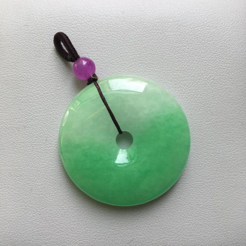 聪蝶缅甸翡翠阳绿平安扣吊坠老坑冰糯种平安扣男女款翡翠玉坠子