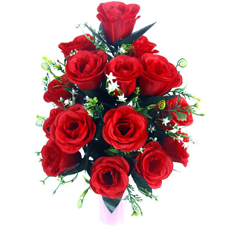 【精选】18头仿真玫瑰花蕾把花居家装饰婚庆布置假花 红色(单束装)