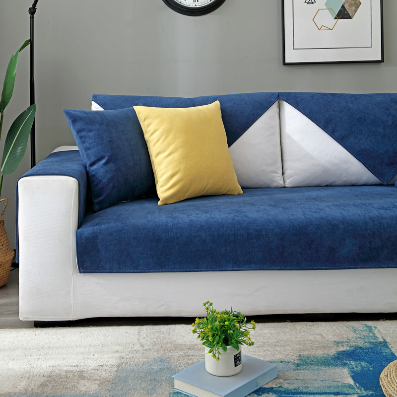 赞叶纺雪尼尔沙发垫坐垫四季通用北欧现代简约冬季布艺防滑 宝蓝色 60