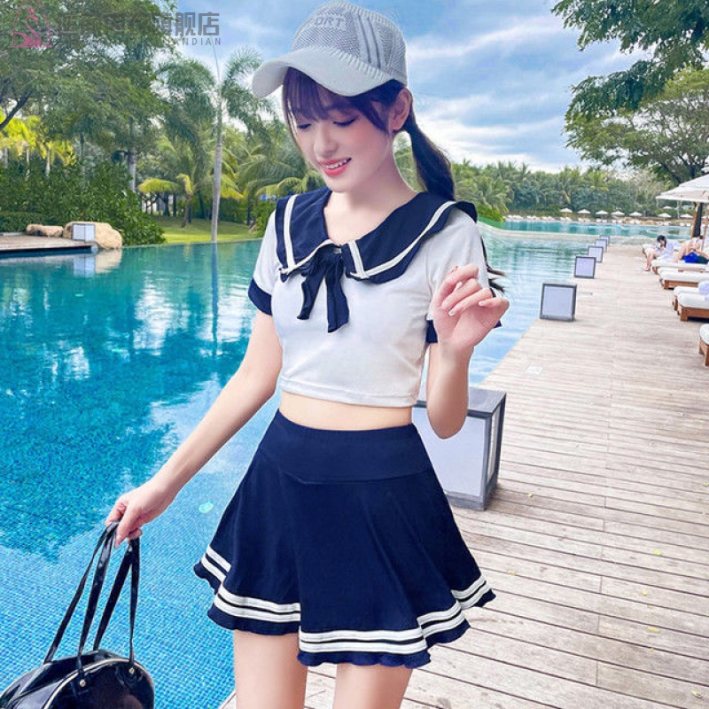 罗淑(luoshu)少女泳衣初中生岁分体裙式运动泳衣少女初中高中学生韩版