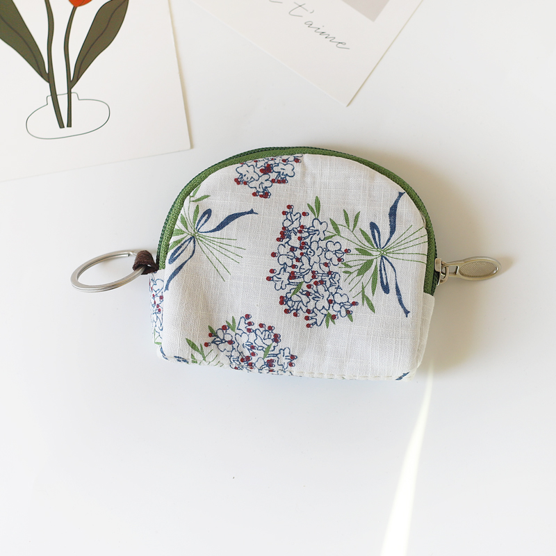 风零钱包女小迷你拉链款花朵图案学生可爱韩版钱包 0137米白-小花束