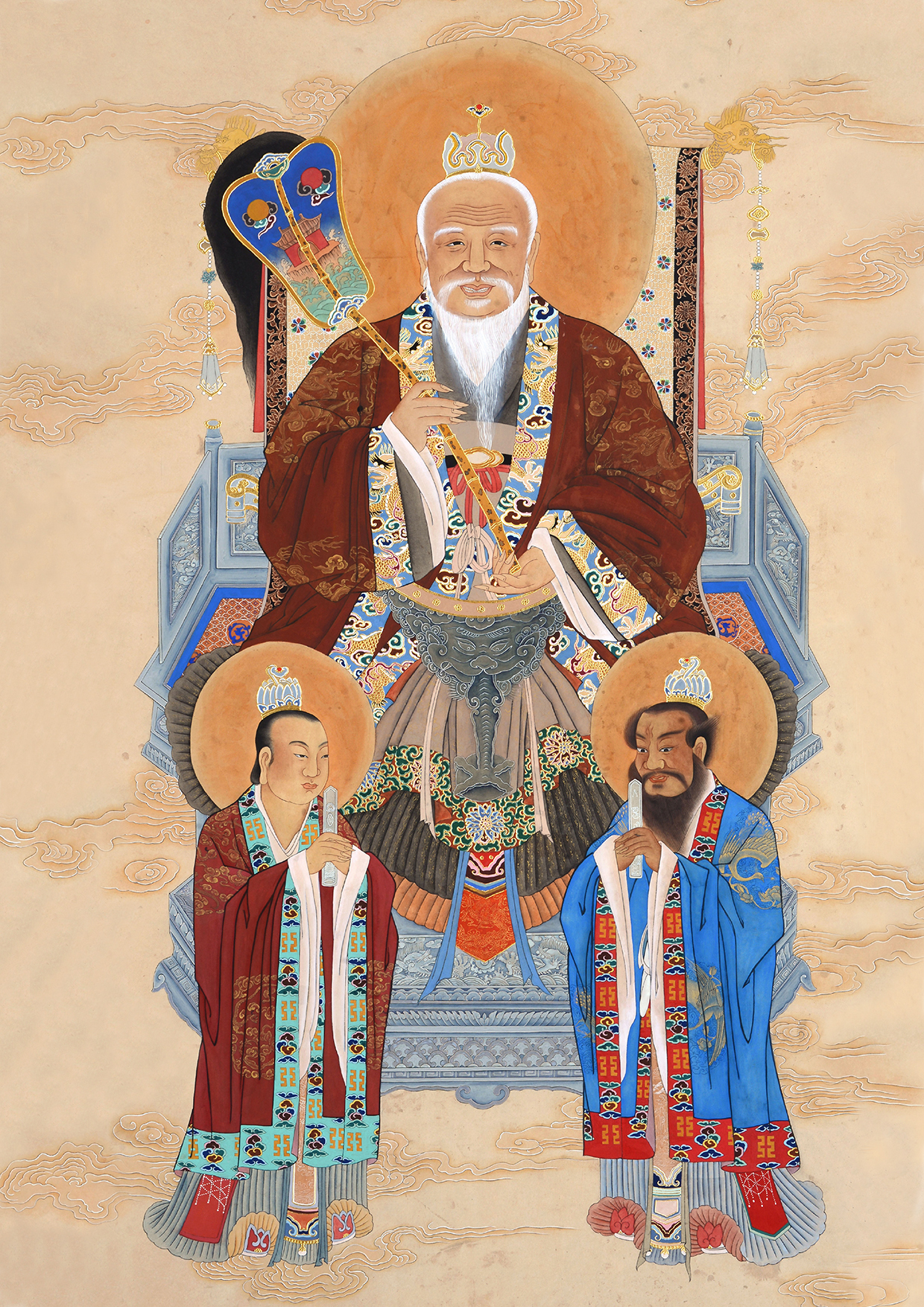 挂画灵宝天尊神像元始道德人物画像实木框画摆台装饰 太清道德天尊 八