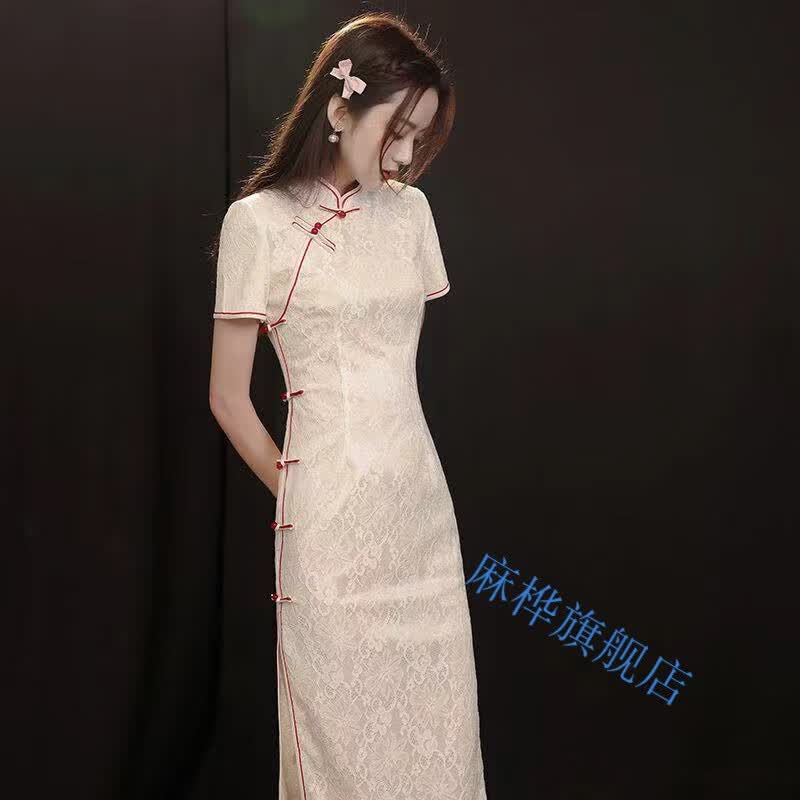 冈蹈旗袍改良连衣裙女夏季法式初恋蕾丝旗袍长款夏复古改良年轻款少女 米白色314 L高性价比高么？