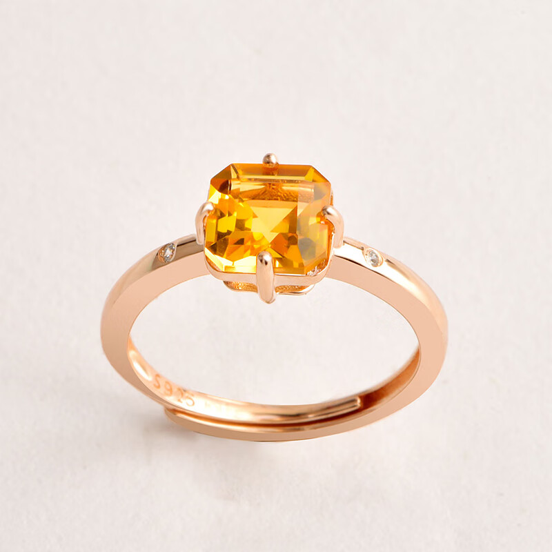 JOLEE戒指女S925银时尚简约轻奢黄水晶彩宝指环饰品送女士节日礼物