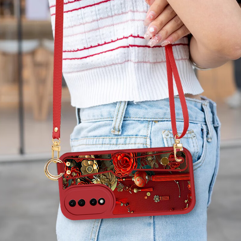 作画君 适用华为荣耀90 GT手机壳龙年新款腕带支架荣耀90Pro国潮限定全包精孔防摔配长斜跨挂绳保护套 荣耀90GT【国风印花】配长挂绳