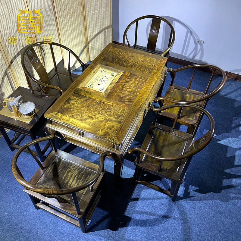 楠木)阴沉木茶桌满水波小叶桢楠木乌泡茶台新中式泡茶 满水波纹虎脚