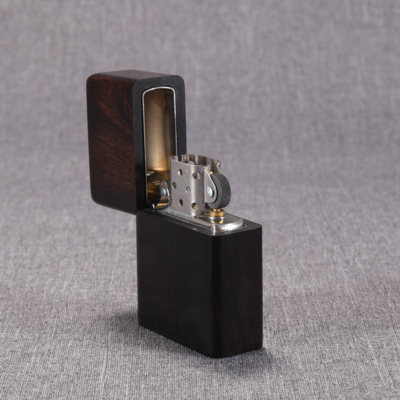 木子堂紫檀木打火机 品牌机芯木质煤油打火机防风 乌木免费雕刻 无