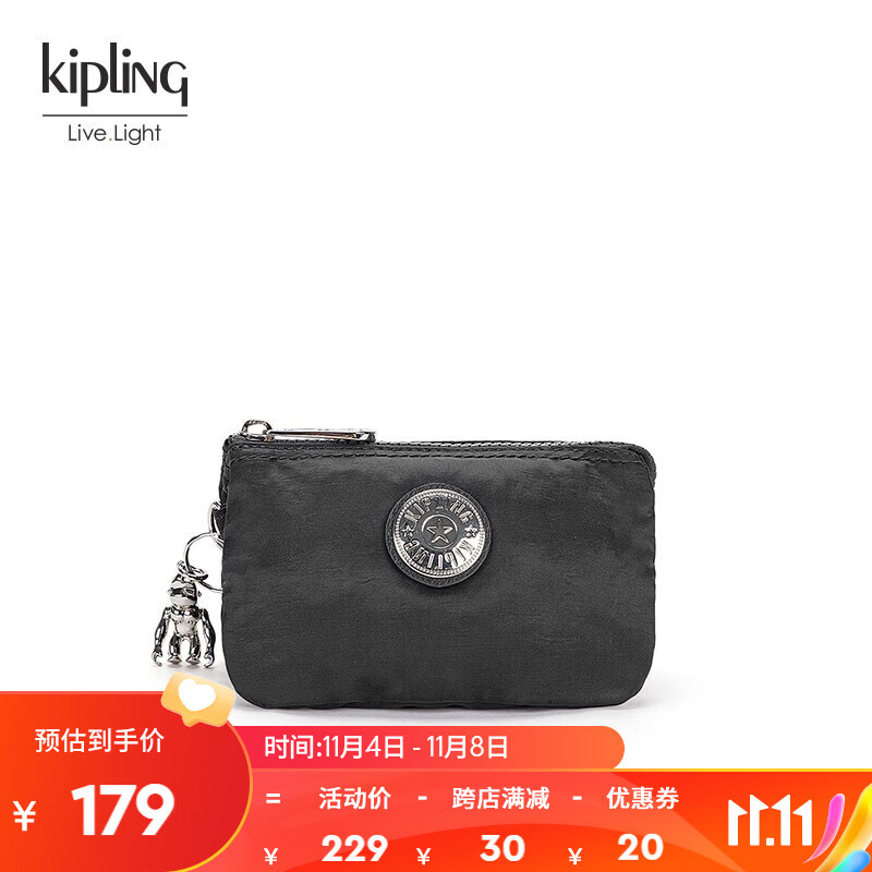 Kipling女款轻便帆布包2023秋冬新款小卡包手拿包|CREATIVITY S 褶皱色丁黑使用感如何?