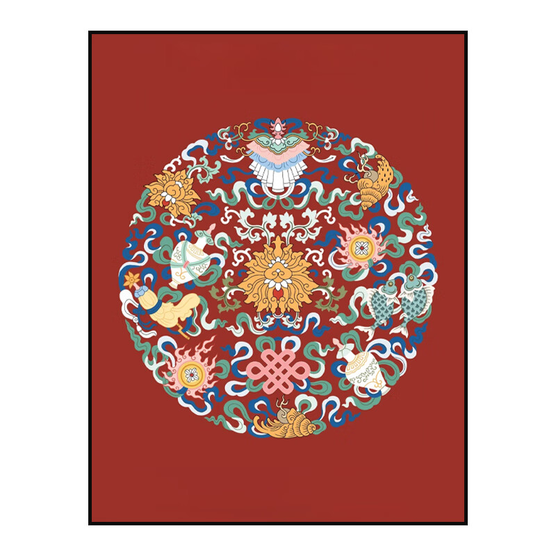 山头林村珐琅彩装饰画客厅玄关 中国风珐瑯彩纯手绘油画红色吉祥客厅