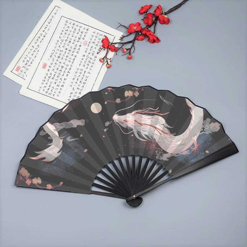 妙普乐中国风古典绢布竹折扇男 古风扇子折扇绢布中国墨扇汉服古装男