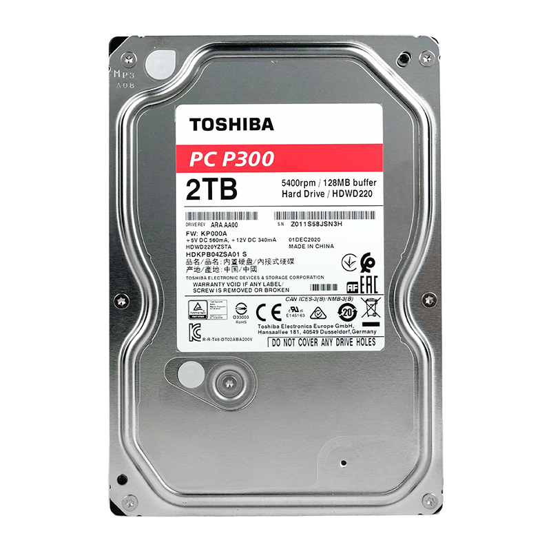 TOSHIBA 东芝 P300系列 3.5英寸台式机硬盘 2TB 128MB(5400rpm、PMR)HDWD220
