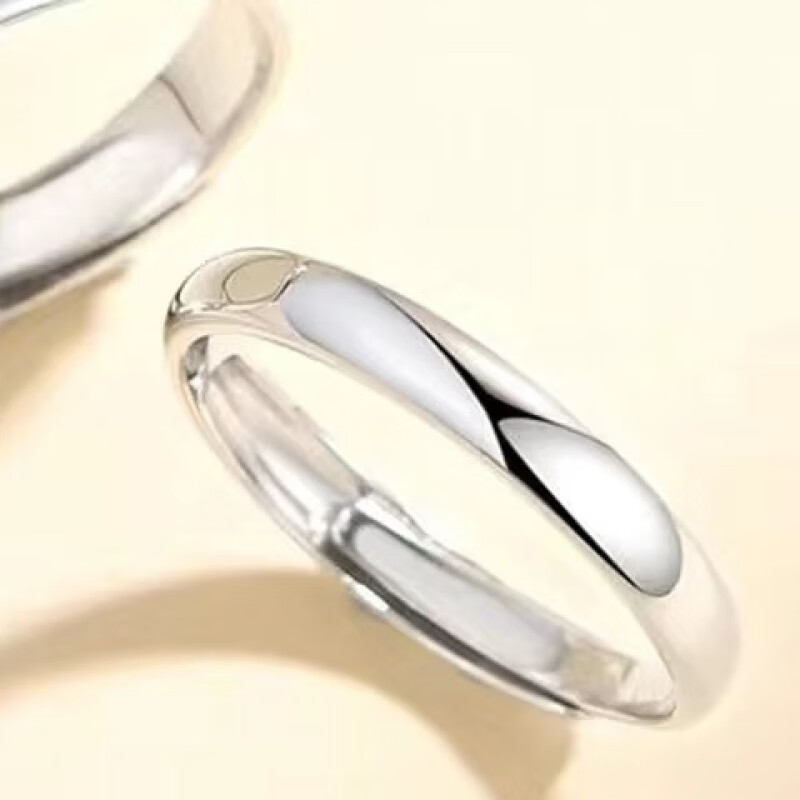 DL 1998pt950铂金对戒情侣款戒指男女活口白金钻戒莫桑石求婚 光面铂金戒指 开口可调节