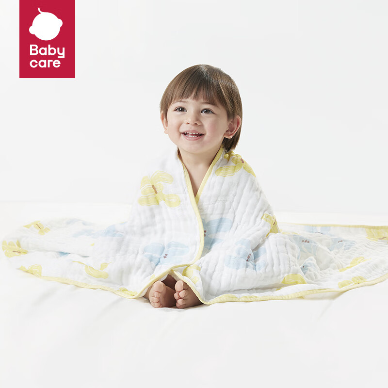 babycare婴儿泡泡纱布浴巾超柔吸水新生纱布巾儿童宝宝盖毯大毛巾 怀梦草蛋黄 95x95cm