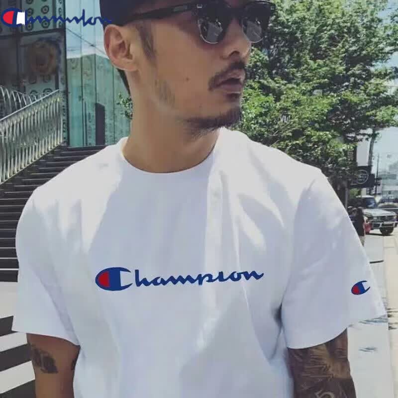 冠军涂鸦短袖T恤纯棉短袖男刺绣小logo纯色男女情侣款打底衫T恤男情侣短袖 T白色大冠 XL 140-160斤男女同款