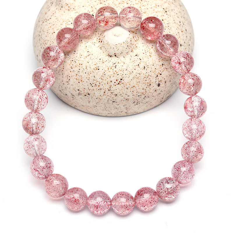 DidiZoo水晶冰种白水体草莓晶手链粉晶女款礼物一物一图桃花 精品珍藏级 7MM