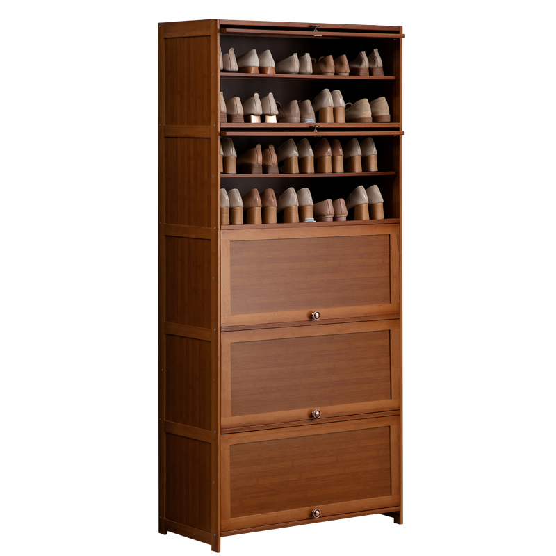 淘之良品多功能翻门大鞋柜简易客厅玄关柜子多层木质北欧翻盖小鞋架简约家用楠竹换鞋凳防尘鞋架大容量置物架 【升级翻门】三层60长(加深宽度32cm)