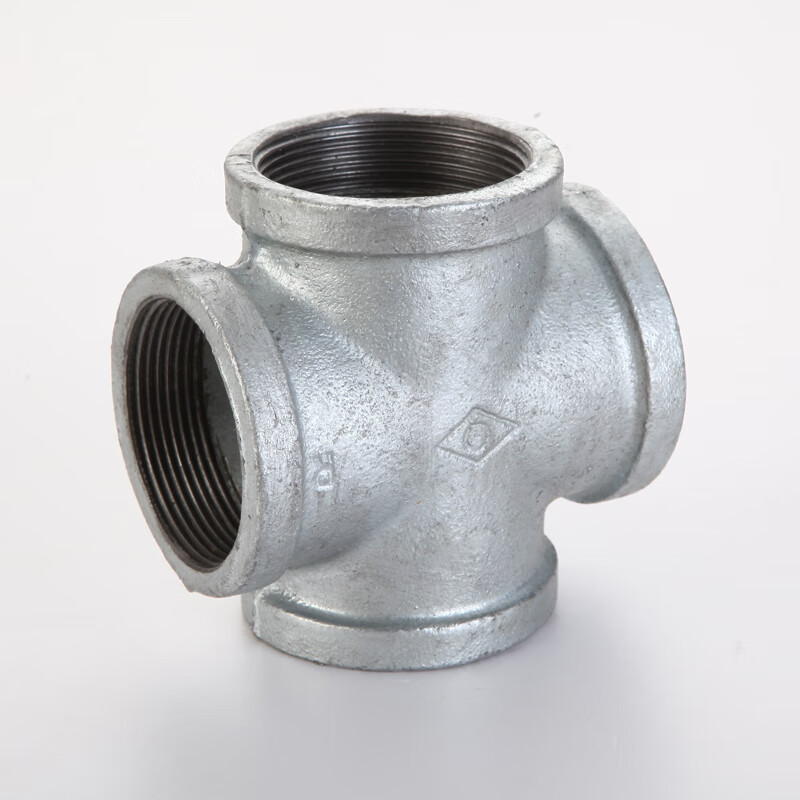 哲弘地4分镀锌玛钢四通水管接头正内丝四通货架连接6分十字管件dn15