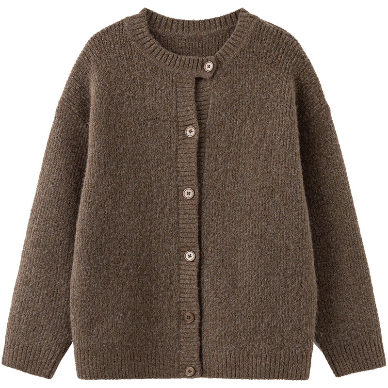 papa爬爬秋季新款親子裝花紗彈力開(kāi)衫男女童外搭外套洋氣時(shí)髦 棕色-成人 165 cm