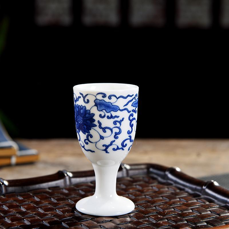 高脚杯酒杯陶瓷创意富贵花开套装仿古酒杯/酒具
