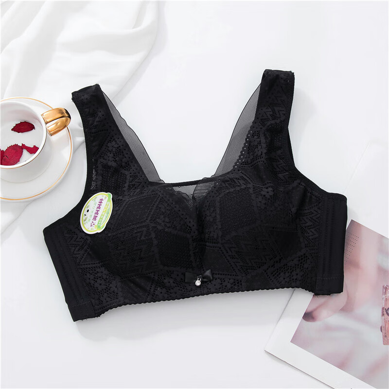 小无钢圈内衣女透气洞洞杯抹胸文胸收副乳调整型薄胸罩 黑色 36/80 c