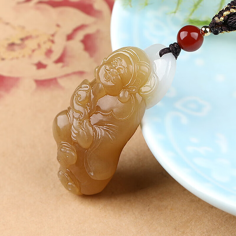 九福润孤品大师工艺和田玉且末糖玉财神男挂件财首玉项坠女文财神玉