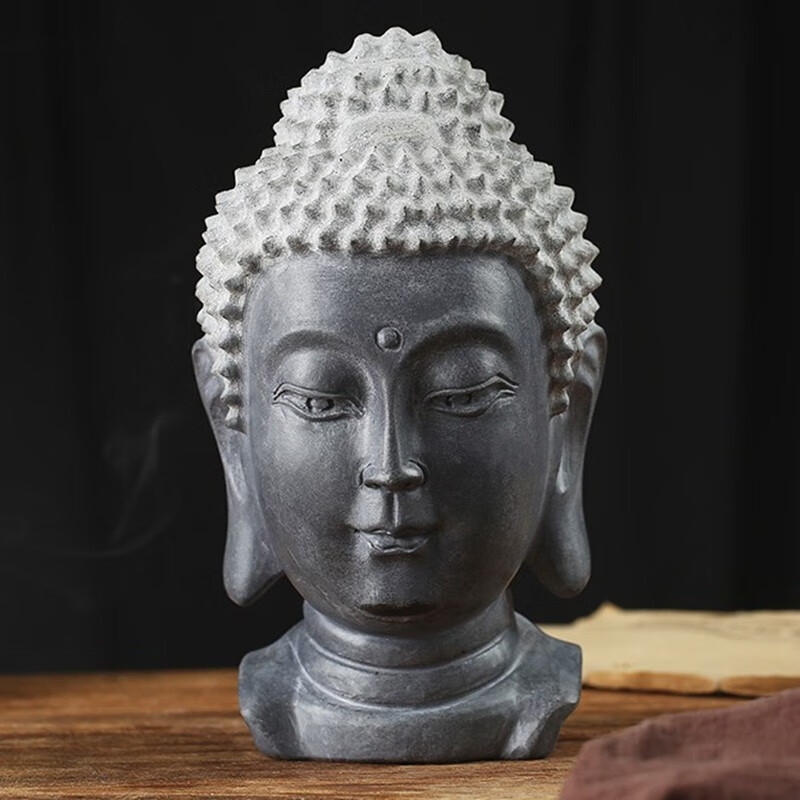 奥琅石苑石雕石头青石佛首禅意佛头雕刻摆件茶室办公室玄关酒柜佛头