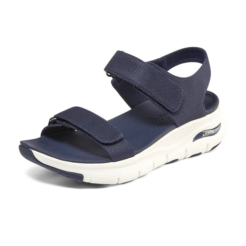 斯凯奇(skechers)女鞋夏季凉拖鞋厚底魔术贴简约休闲运动凉鞋 海军蓝