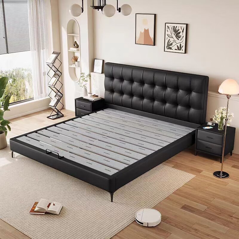全友家居意式极简网红华夫格皮床主卧双人床小户型齐边软体床气压储物