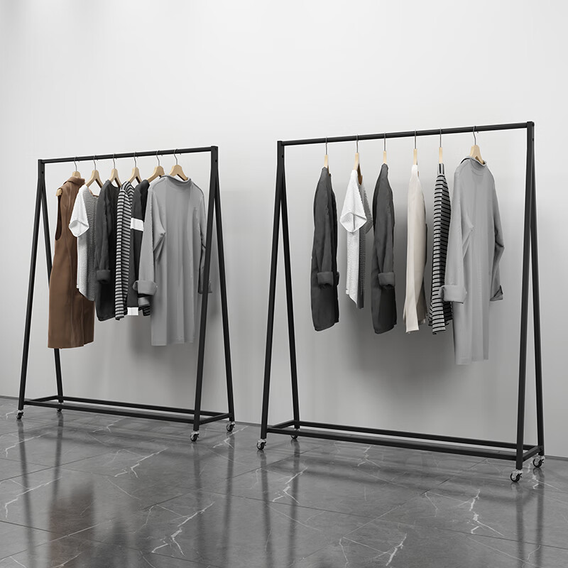 衣架加粗铁艺服装店展示挂衣架落地式带轮可移动龙门架家用服装架定制