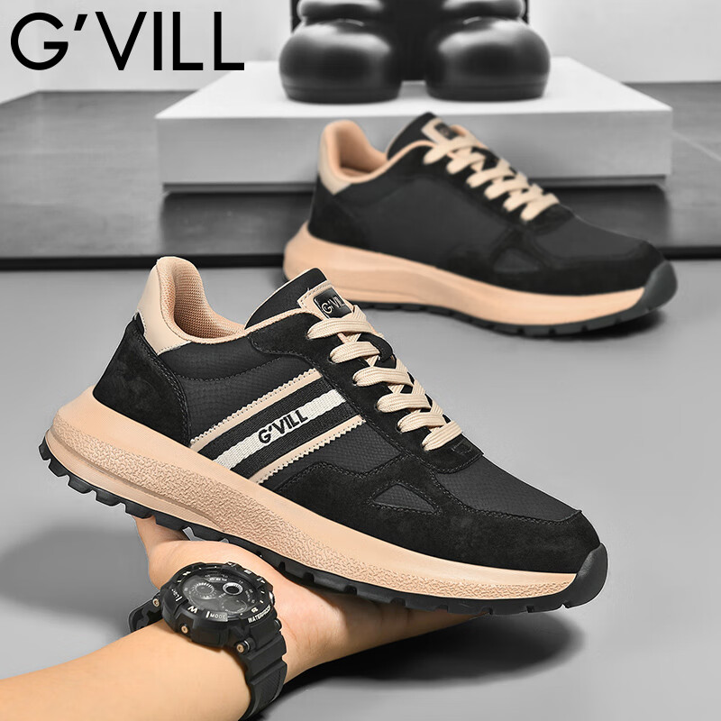 贵之步G'VILL 鞋子男鞋秋季2024新款潮流百搭旅游鞋厚底男士运动休闲鞋 黑杏 42