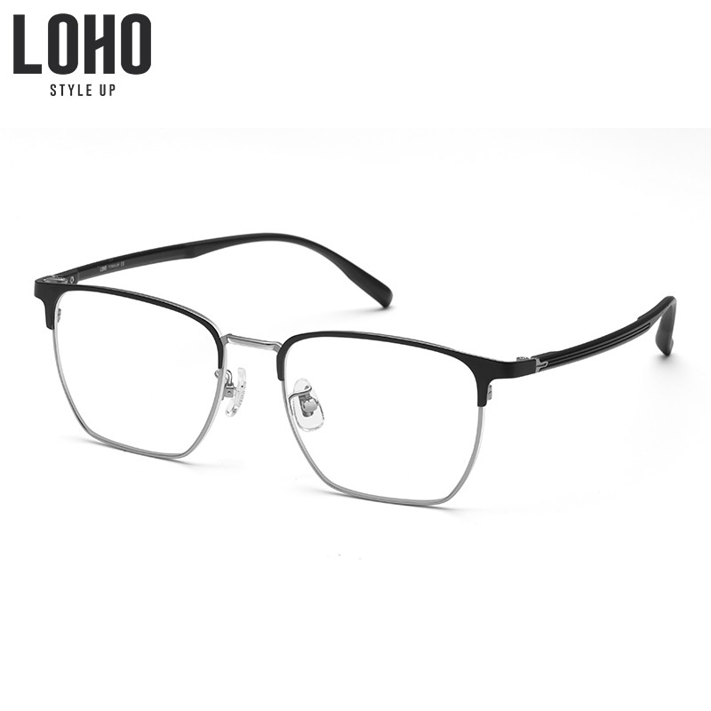 LOHO防蓝光眼镜男士护目镜电竞商务办公轻钛架护目镜防辐射平光眼镜 LH0089005黑银色