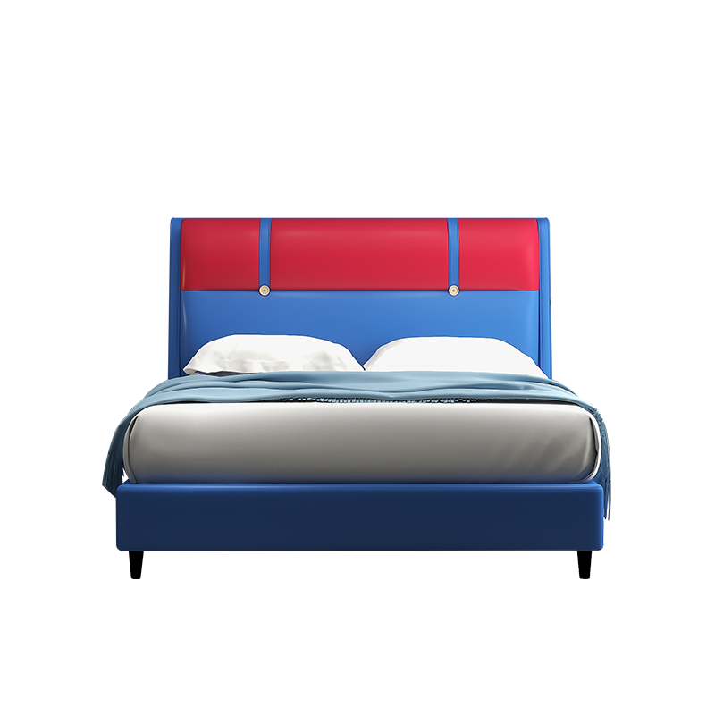 喜临门 儿童床 背带裤造型立体靠包软包床 水性环保云皮床 卡通童趣男孩女孩床 超级小子 云水蓝120*200cm