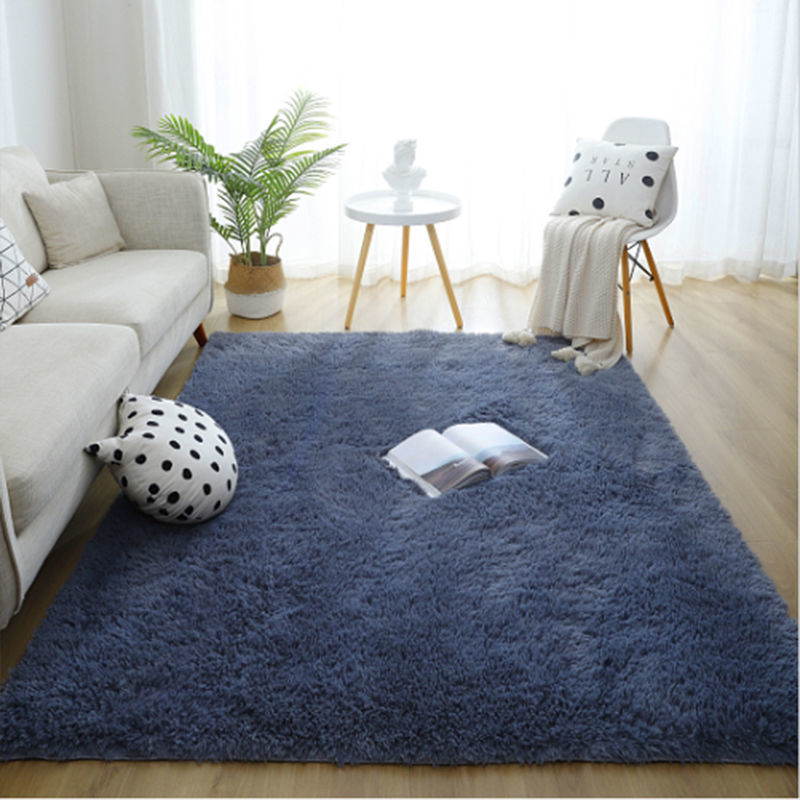 北欧地毯卧室长毛绒ins地毯客厅网红同款房间床边毯满铺可爱 纯色银灰色 宽40X120厘米