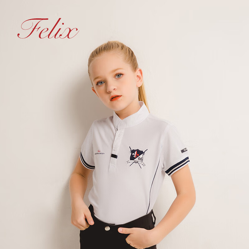 baslong儿童马术t恤马术服装儿童夏短袖polo衫骑马服儿童马术上衣156