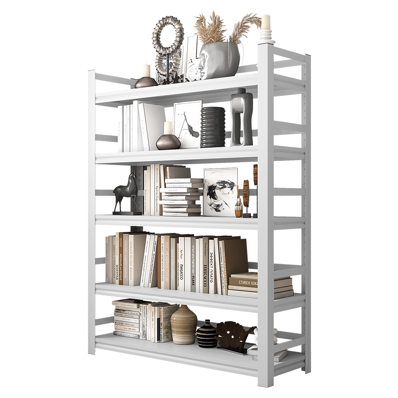 奈高书架书籍柜铁艺书架学生家用落地多层置物架简约卧室书房客厅储物收纳架白色加厚五层1000*400*1600mm