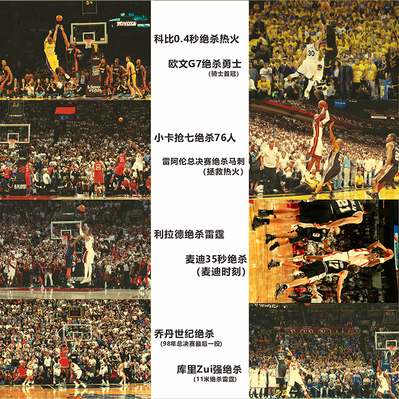 nba詹姆斯库里欧文篮球复古牛皮纸宿舍装饰贴画 浅蓝色 八大经典绝杀