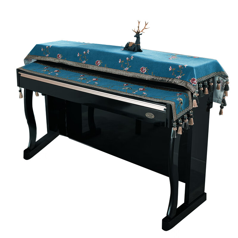 涂彩新款中式钢琴布半布罩中国风棉麻钢琴巾全布罩防尘钢琴凳套罩钢琴