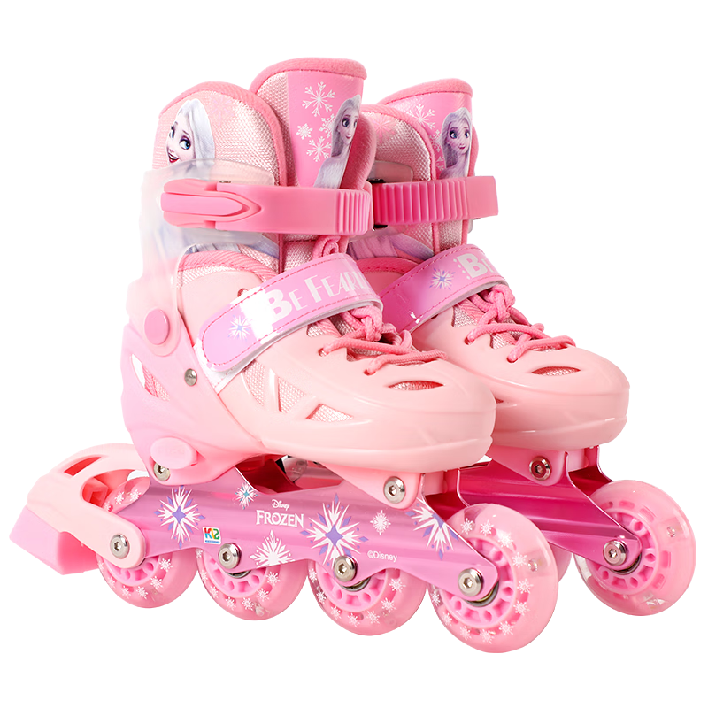 Disney 迪士尼 溜冰鞋儿童可调节易学轮滑鞋旱冰鞋直排滑冰鞋粉冰雪31-34
