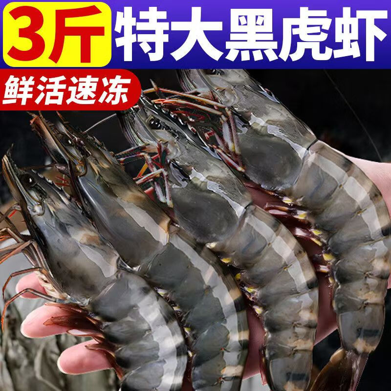 特大黑虎虾大虾鲜活超大新鲜速冻海鲜水产巨型老虎虾斑节竹九节虾 新货1盒装-1斤 450g(净重)  13-15cm /20只/盒