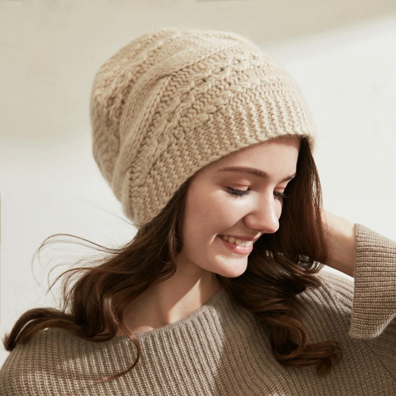 7pm羊绒帽子女冬针织帽女羊绒保暖堆堆帽百搭护耳套头毛线帽女士冬帽